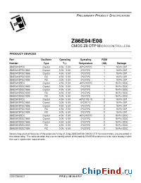 Datasheet Z86E0412SSC1860 manufacturer Zilog