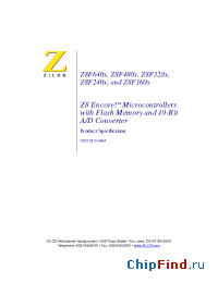 Datasheet Z8F1601VN020EC manufacturer Zilog