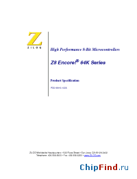 Datasheet Z8F1622AR020EC manufacturer Zilog